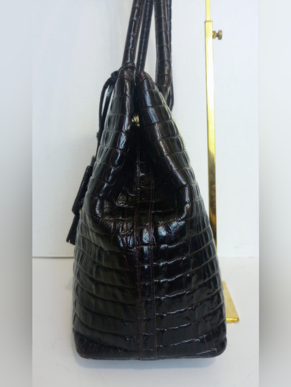 Brahmin Strada Anytime Croc Embossed Leather Tote In Caviar La Scala, Dark Brown - Picture 7 of 10